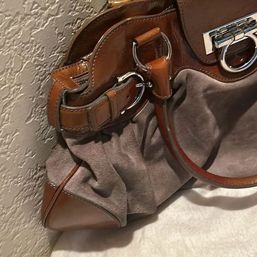 Vintage Salvatore Ferragamo Womens Marisa Colorblock Brown Leather Shoulder Bag - Picture 6 of 14